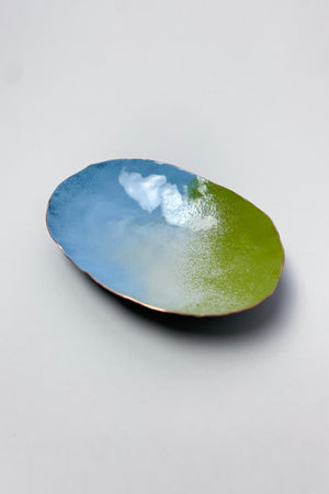 Oval Copper Dish in Sky Blue and Lime