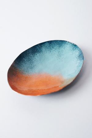 Oval Copper Dish in Turquoise and Orange