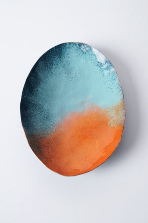 Oval Copper Dish in Turquoise and Orange