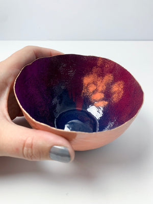 Colorful Copper Bowl in Burgundy, Magenta, and Blush