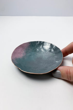 Round Copper Dish in Grey and Lavender