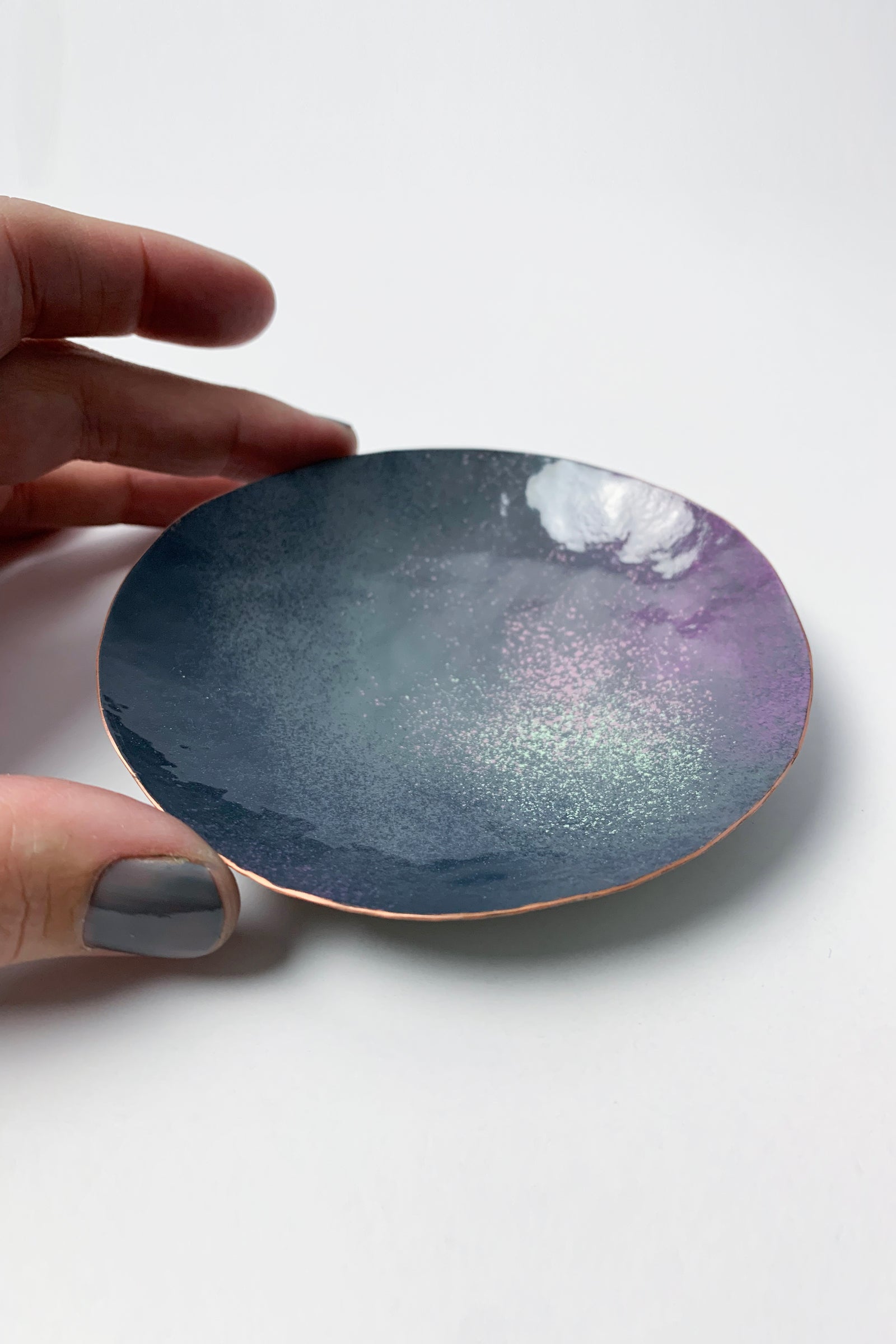 Round Copper Dish in Grey and Lavender