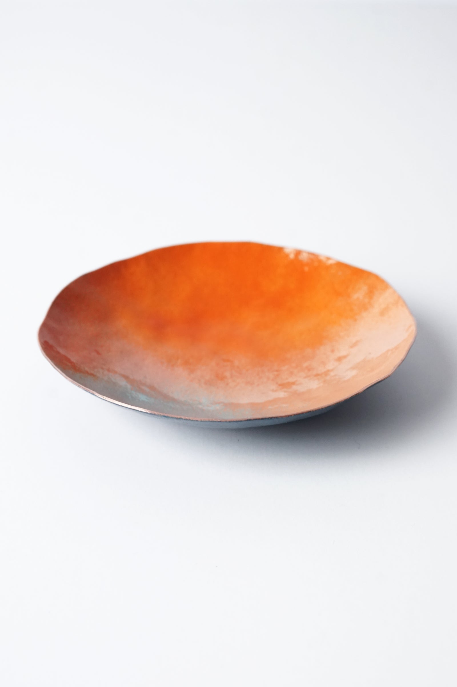Round Copper Dish in Orange and Turquoise