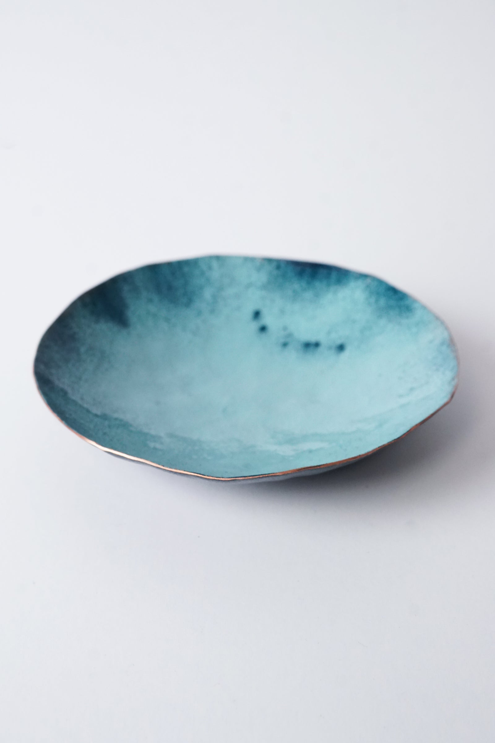 Round Copper Dish in Turquoise and Navy