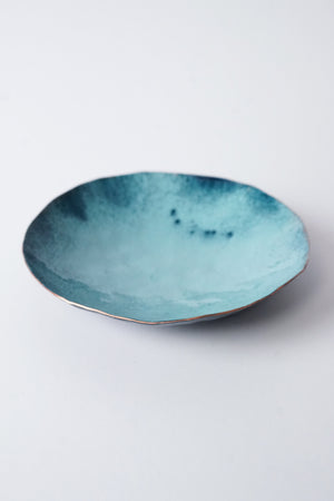 Round Copper Dish in Turquoise and Navy