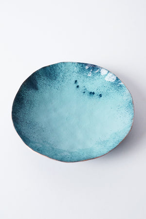 Round Copper Dish in Turquoise and Navy