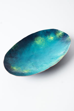 Oval Copper Dish in Teal and Navy