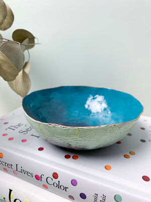 Colorful Copper Bowl in Bold Teal and Soft Mint