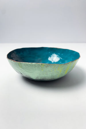 Colorful Copper Bowl in Bold Teal and Soft Mint