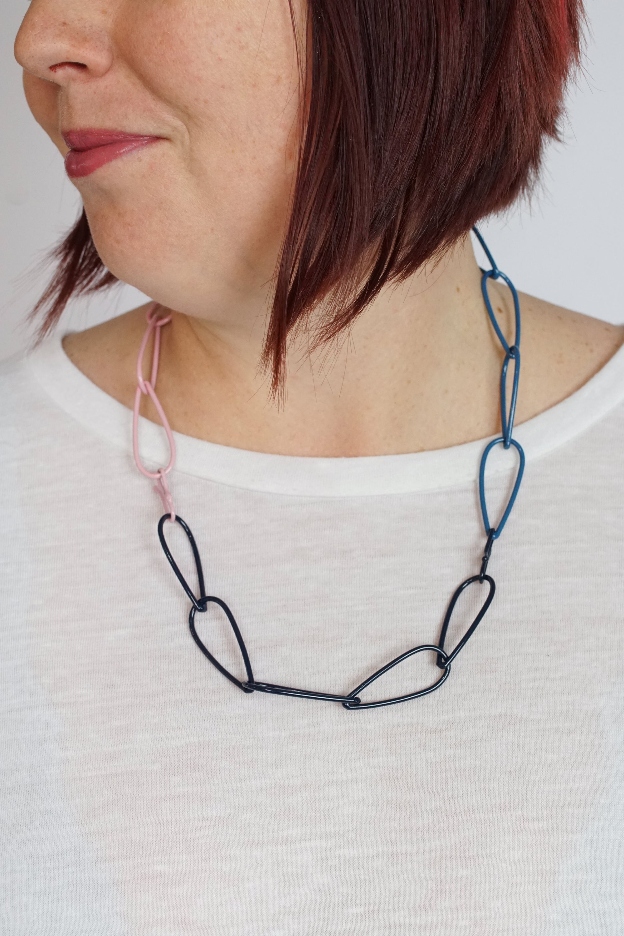 Modular Necklace in Azure Blue, Dark Navy, and Bubble Gum