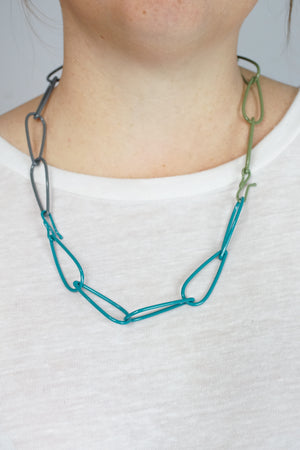 Modular Necklace in Bold Teal, Storm Grey, and Olive Green