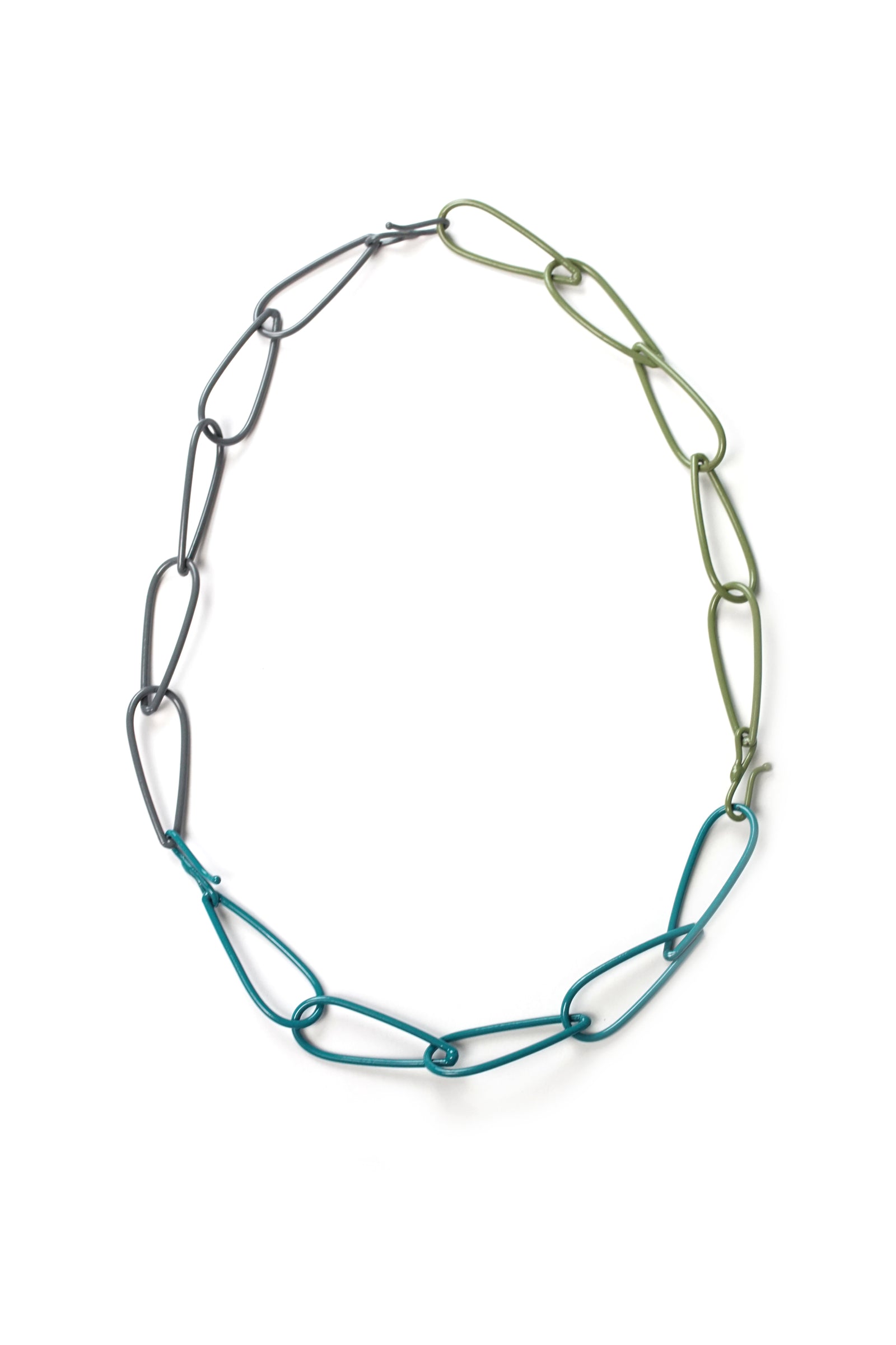 Modular Necklace in Bold Teal, Storm Grey, and Olive Green