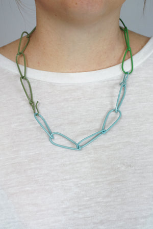 Modular Necklace in Faded Teal, Fresh Green, and Olive Green