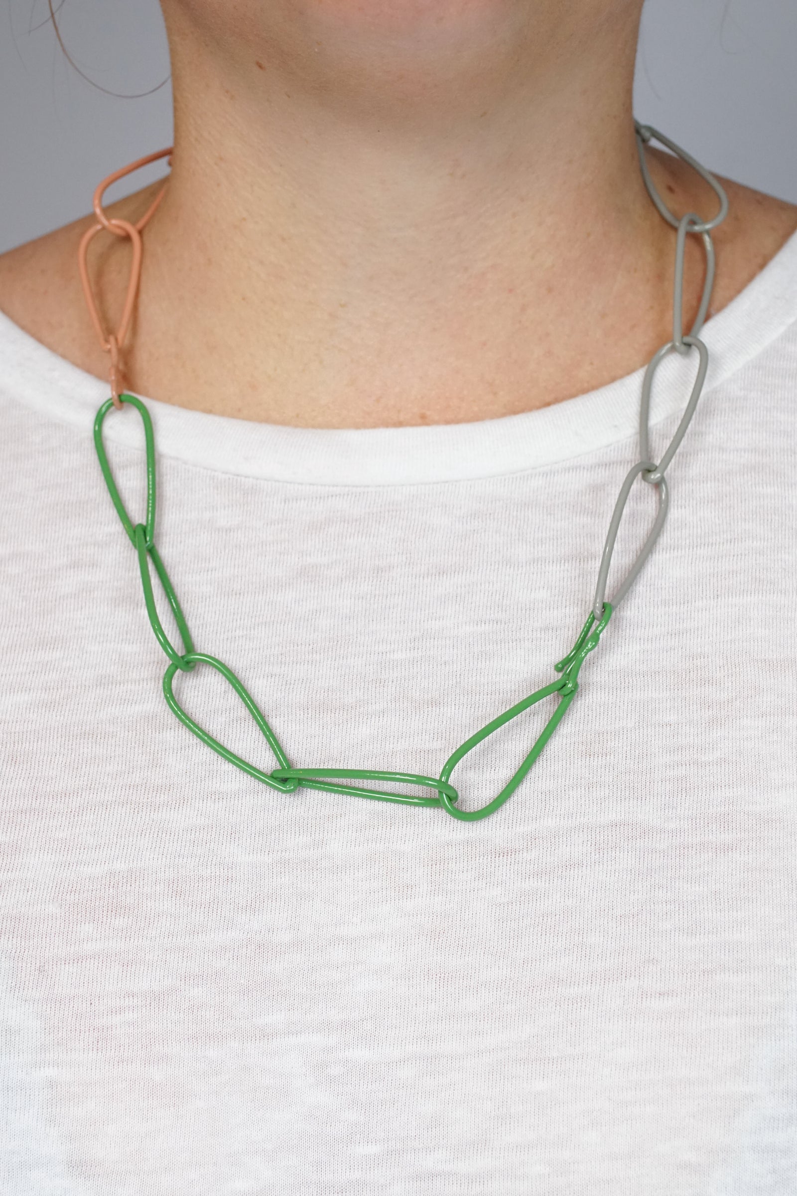 Modular Necklace in Fresh Green, Dusty Rose, and Stone Grey
