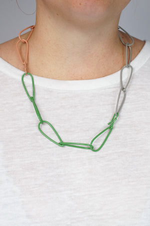 Modular Necklace in Fresh Green, Dusty Rose, and Stone Grey