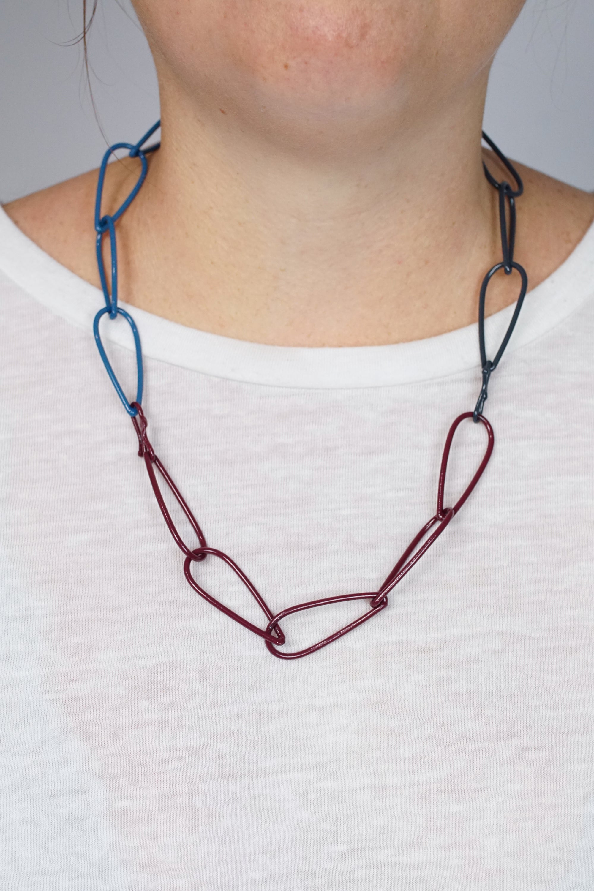 Modular Necklace in Lush Burgundy, Azure Blue, and Midnight Grey