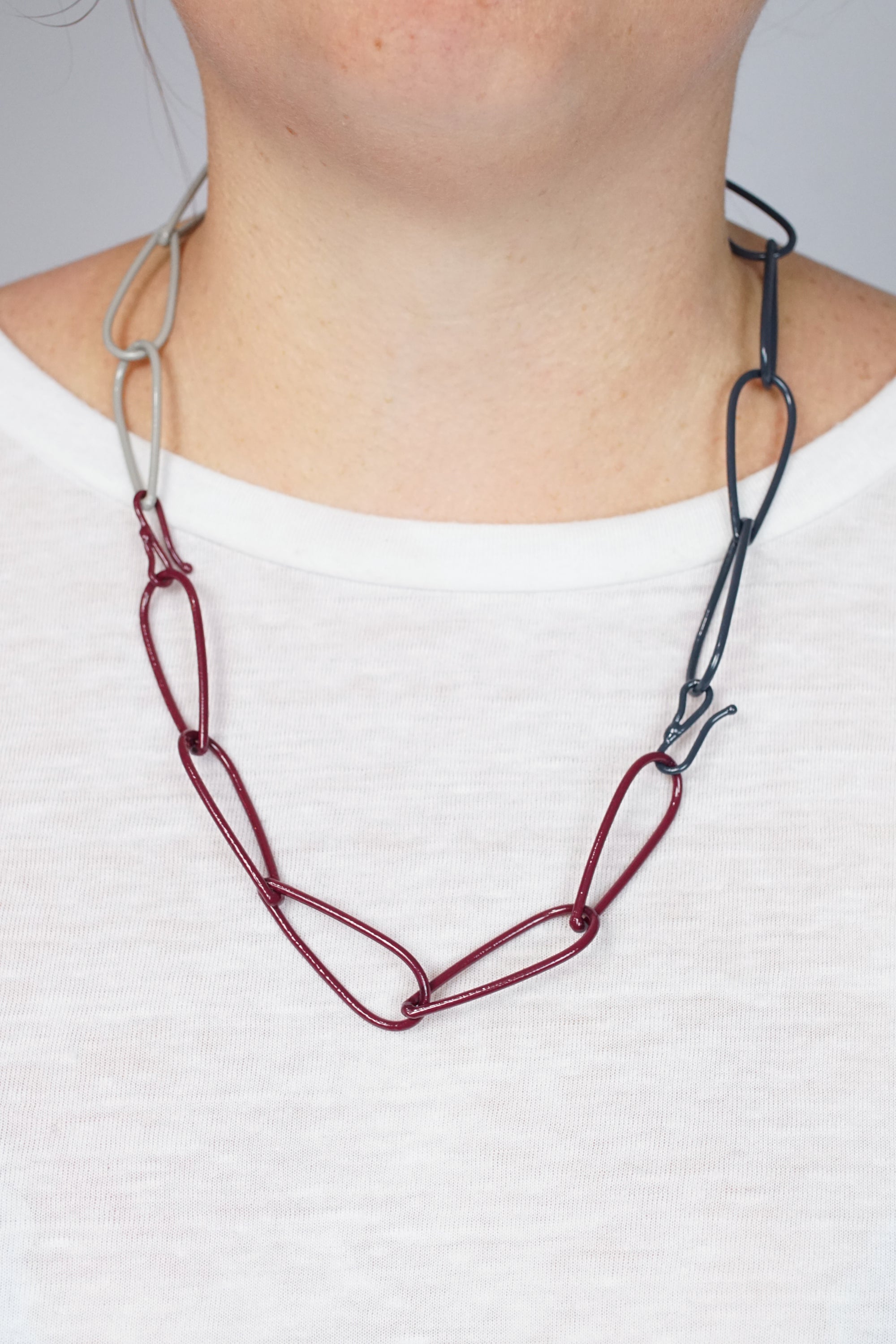 Modular Necklace in Lush Burgundy, Midnight Grey, and Stone Grey