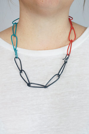 Modular Necklace in Midnight Grey, Coral Red, and Bold Teal