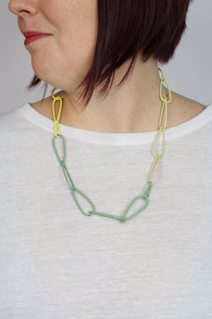 Modular Necklace in Pale Green, Bright Yellow, and Green Sand