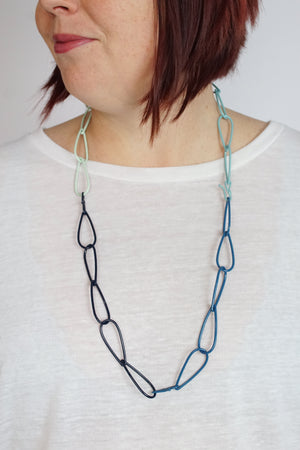 Long Modular Necklace in Azure Blue, Soft Mint, Dark Navy, and Faded Teal