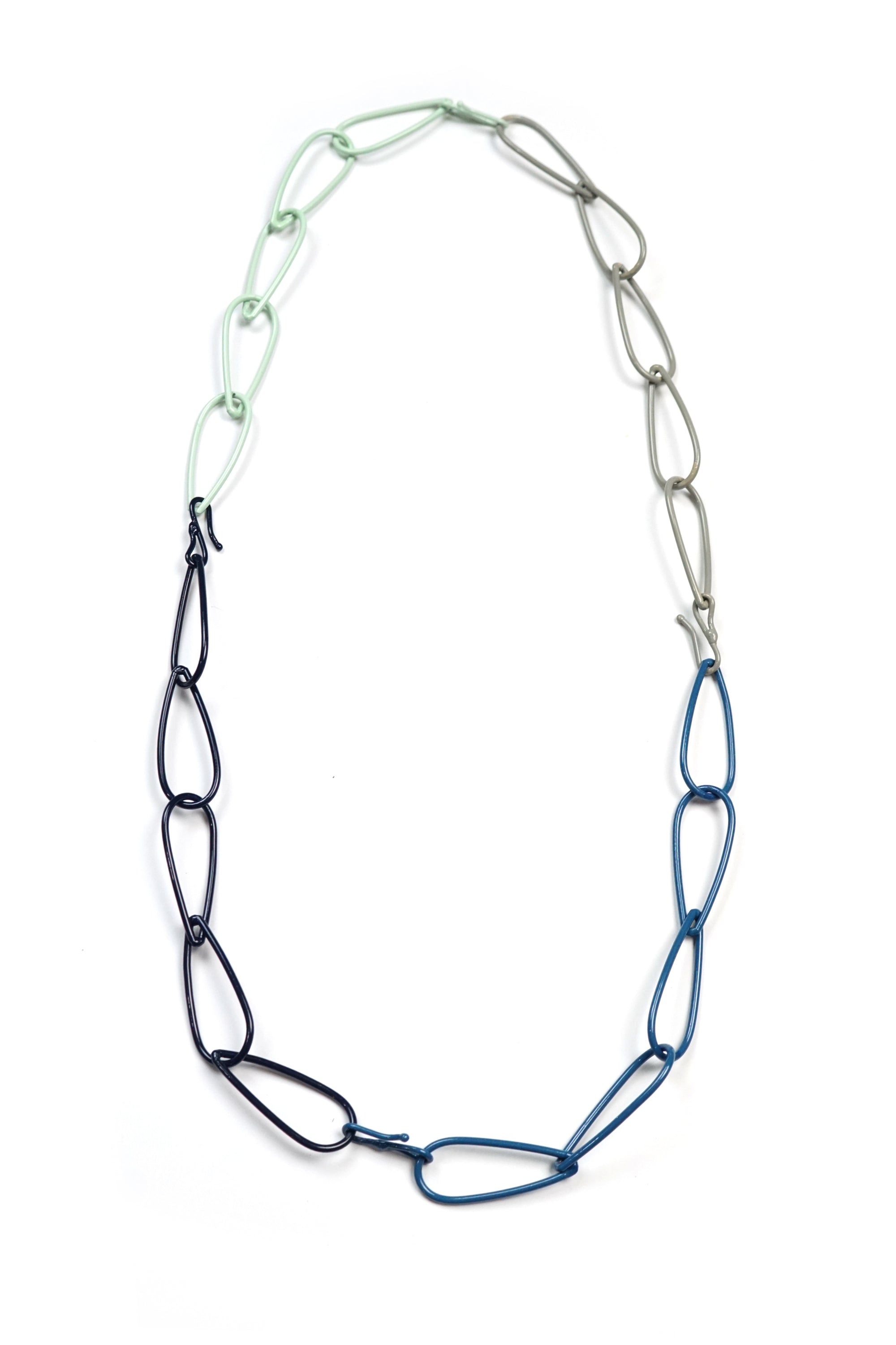 Long Modular Necklace in Azure Blue, Soft Mint, Dark Navy, and Stone Grey