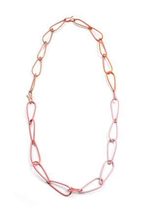 Long Modular Necklace in Dusty Rose, Desert Coral, Light Raspberry, and Bubble Gum