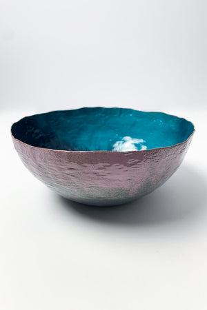 Colorful Copper Bowl in Bold Teal and Mauve