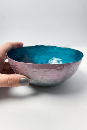 Colorful Copper Bowl in Bold Teal and Mauve