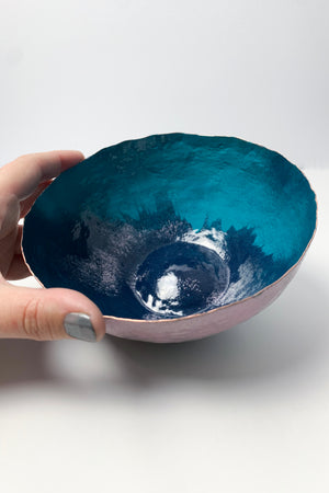 Colorful Copper Bowl in Bold Teal and Mauve