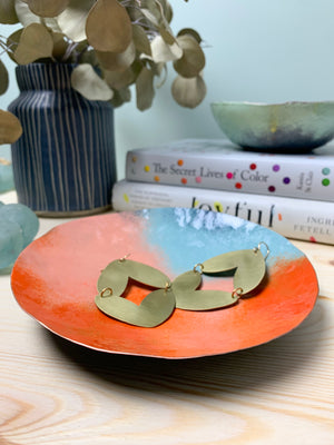 Round Copper Dish in Coral and Turquoise