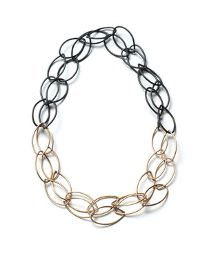 steel and bronze modern chain link two-tone long necklace