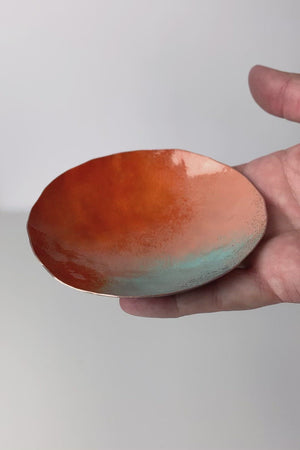 Round Copper Dish in Orange and Turquoise