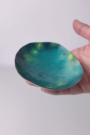 Oval Copper Dish in Teal and Navy