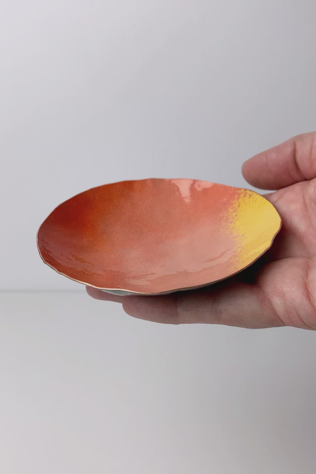 Round Copper Dish in Coral and Orange