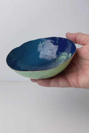 Colorful Copper Bowl in Azure Blue and Soft Mint