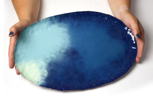 Chroma Colorful Decorative Metal Tray in Azure Blue, Navy & Soft Teal