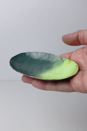 Oval Copper Dish in Grey and Lime