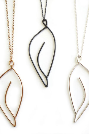 Galbe long necklace in black steel, silver, or bronze