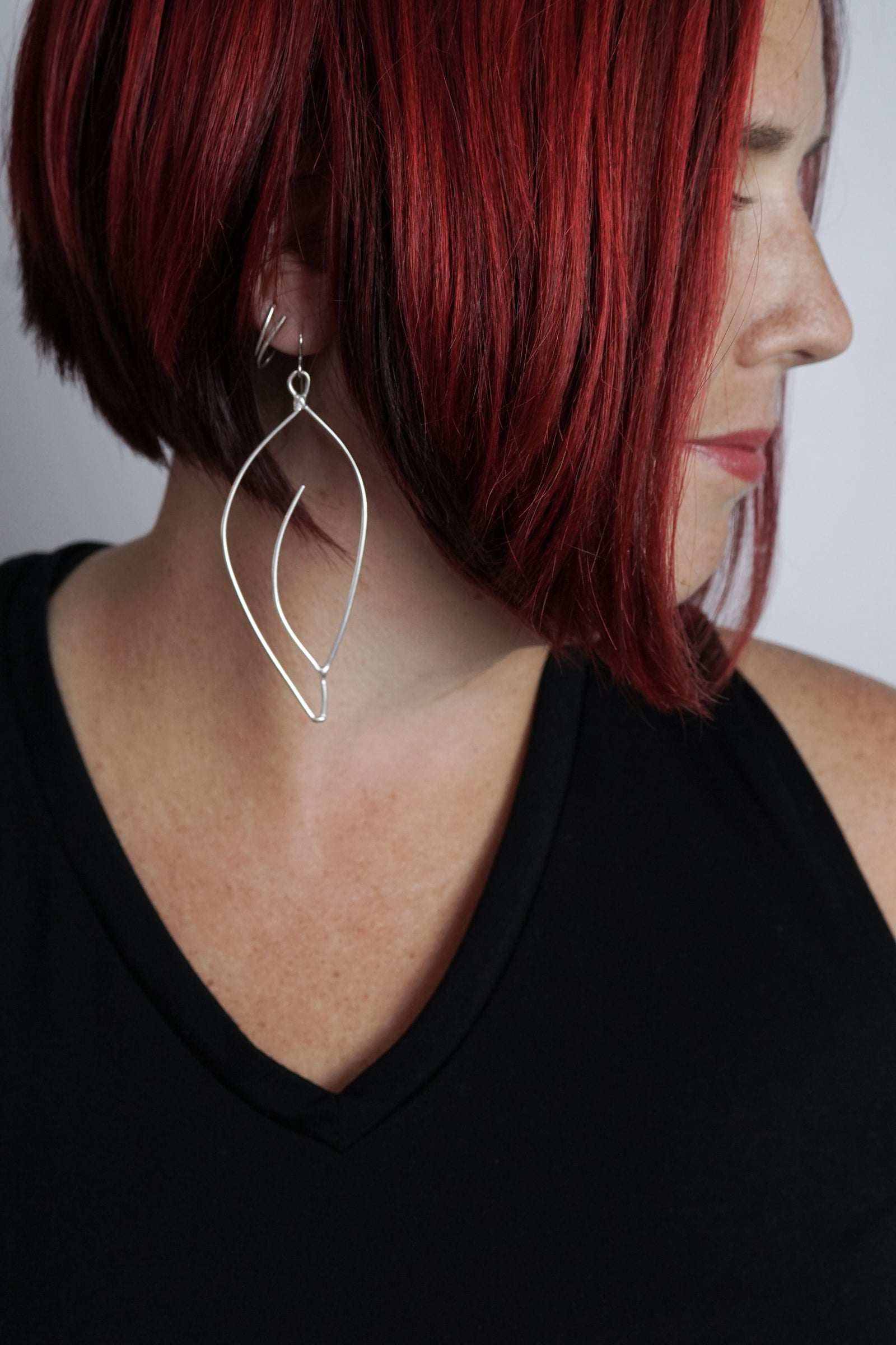 Galbe Statement Earrings in black steel, silver, or bronze