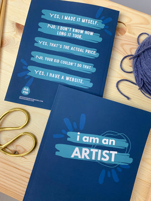 I am an artist large sketchbook in blue