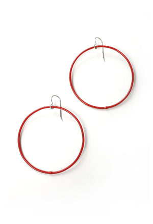 Large Evident Earrings in Coral Red