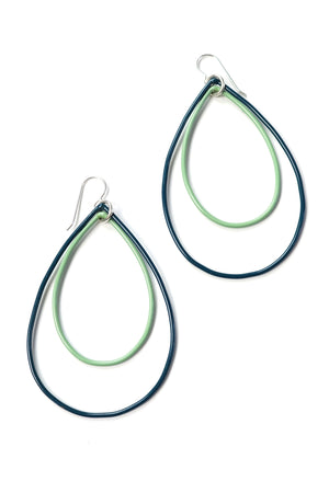 Large Rachel earrings in Deep Ocean and Pale Green