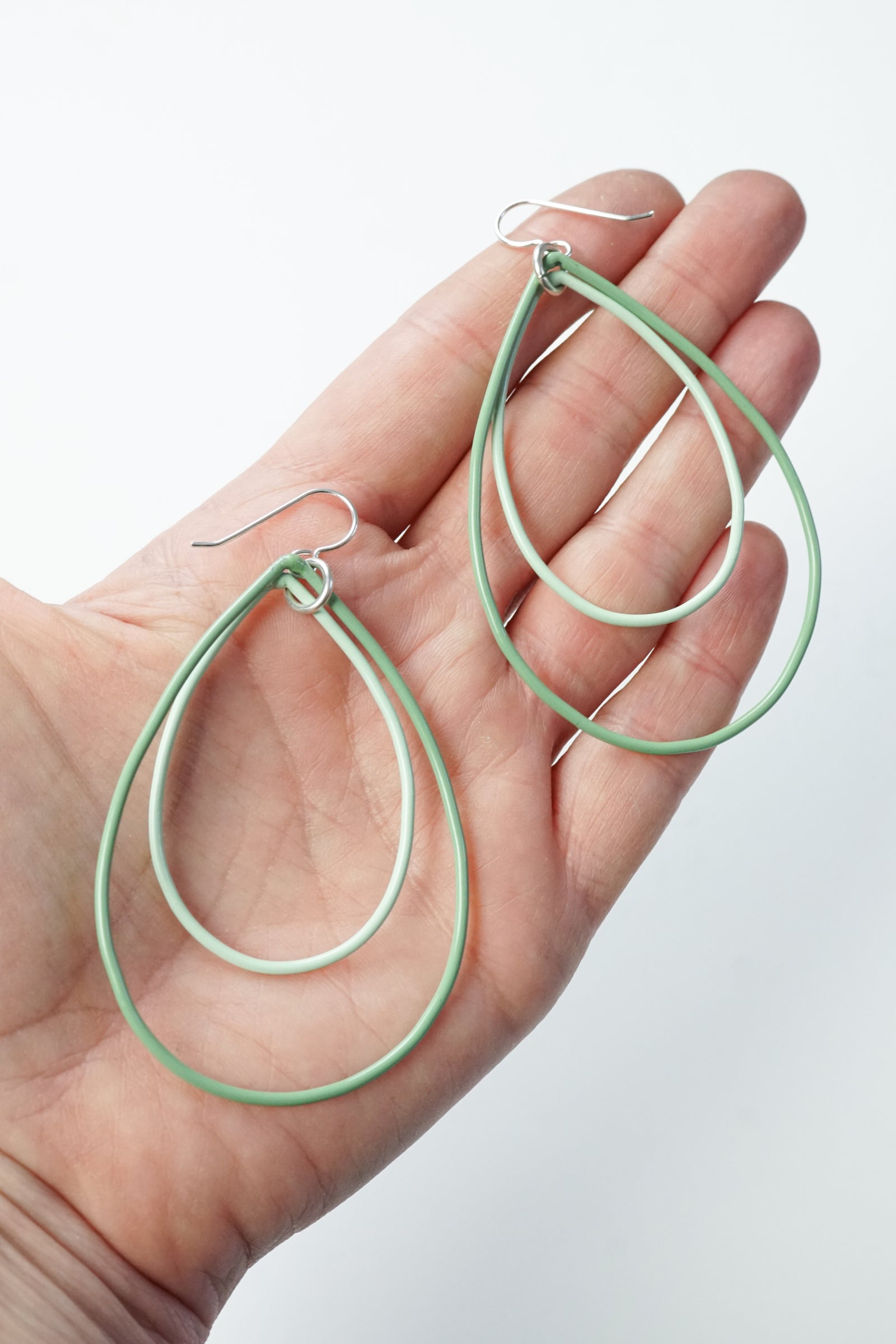 Large Rachel earrings in Pale Green and Soft Mint