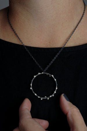 Large Silver on Steel Circle Pendant