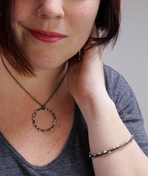 Large Silver on Steel Circle Pendant