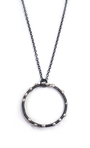 Large Silver on Steel Circle Pendant