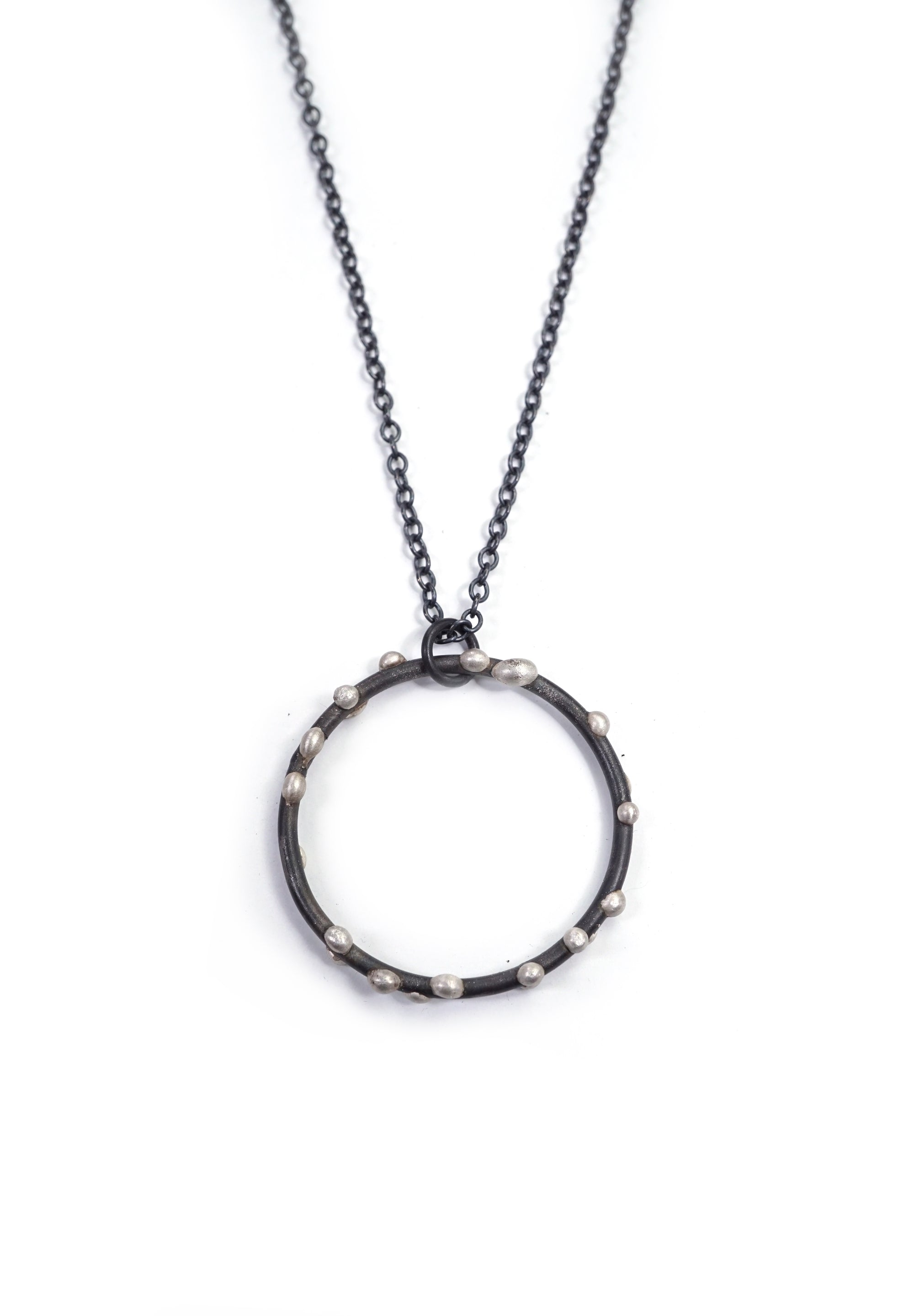 Large Silver on Steel Circle Pendant