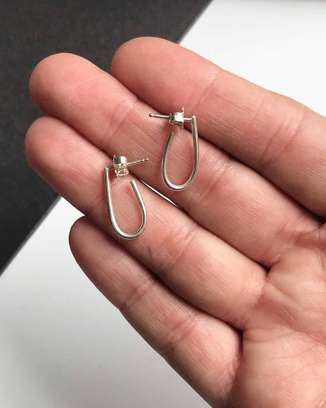 tiny petal silver hoop earrings