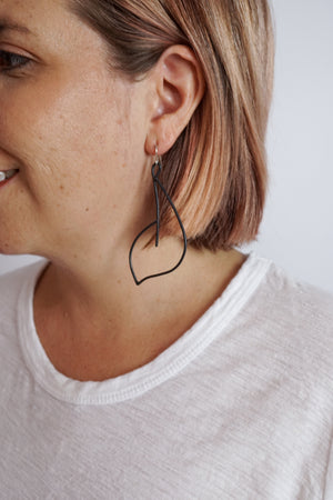 Virage Statement Earrings in black steel, silver, or bronze